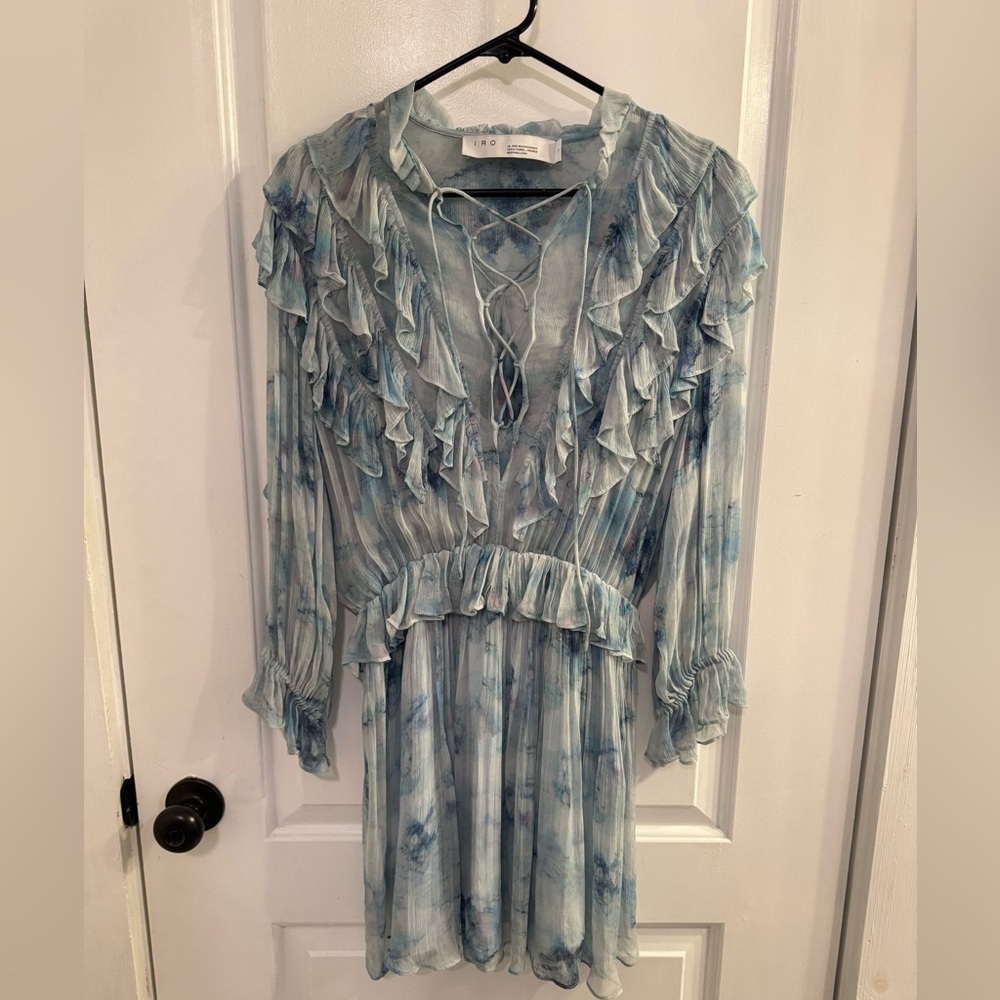 IRO Banon Ruffled Dress Blue Chiffon 38 6